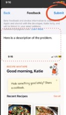 Describe the issue and tap Submit